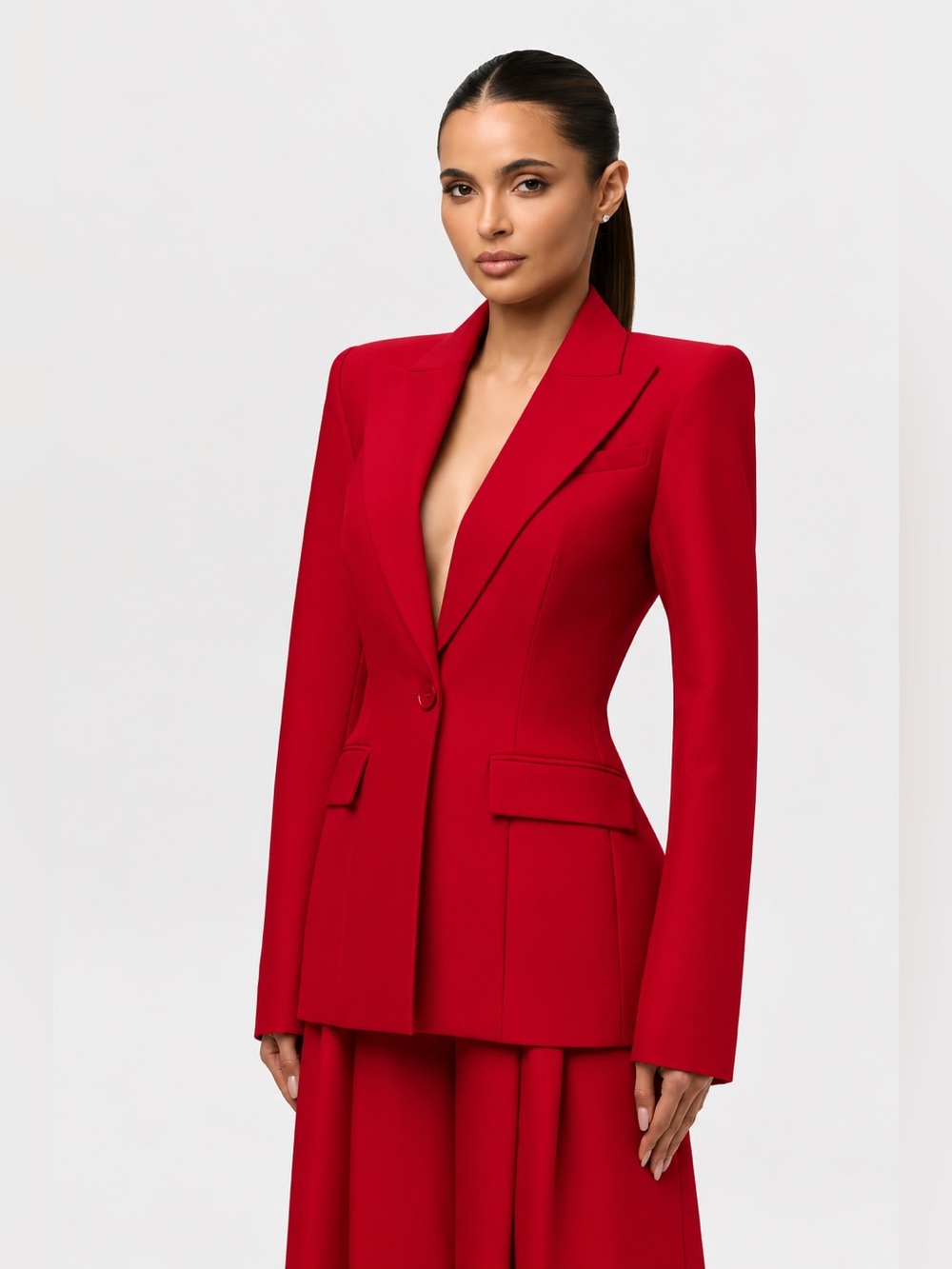 Naked Wardrobe Power Shoulder Fitted Suit Blazer Red